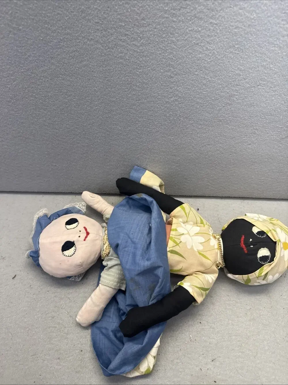 Vintage Handmade Topsy Turvy Reversible Cloth Doll Black White Folk Art Rag Doll
